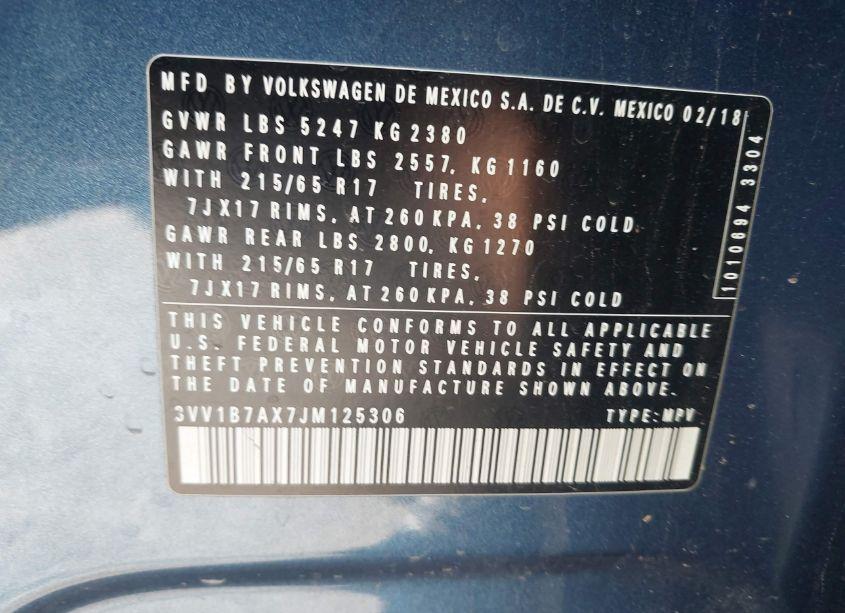 Photo 9 of 2018 Volkswagen Tiguan 2.0T S (VIN 3VV1B7AX7JM125306)