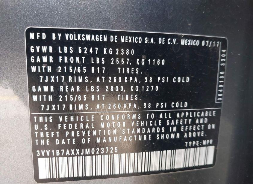 Photo 9 of 2018 Volkswagen Tiguan 2.0T S (VIN 3VV1B7AXXJM023725)