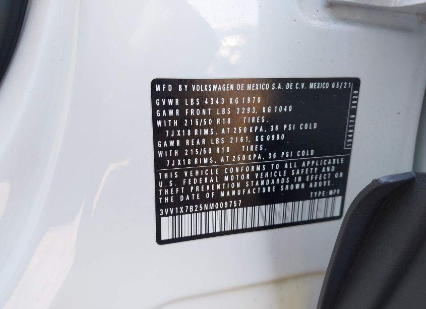 Photo 9 of 2022 Volkswagen Taos 1.5T SEL (VIN 3VV1X7B25NM009757)