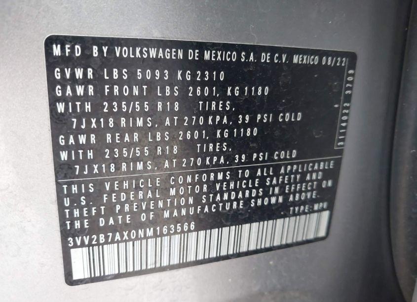 Photo 9 of 2022 Volkswagen Tiguan 2.0T SE (VIN 3VV2B7AX0NM163566)