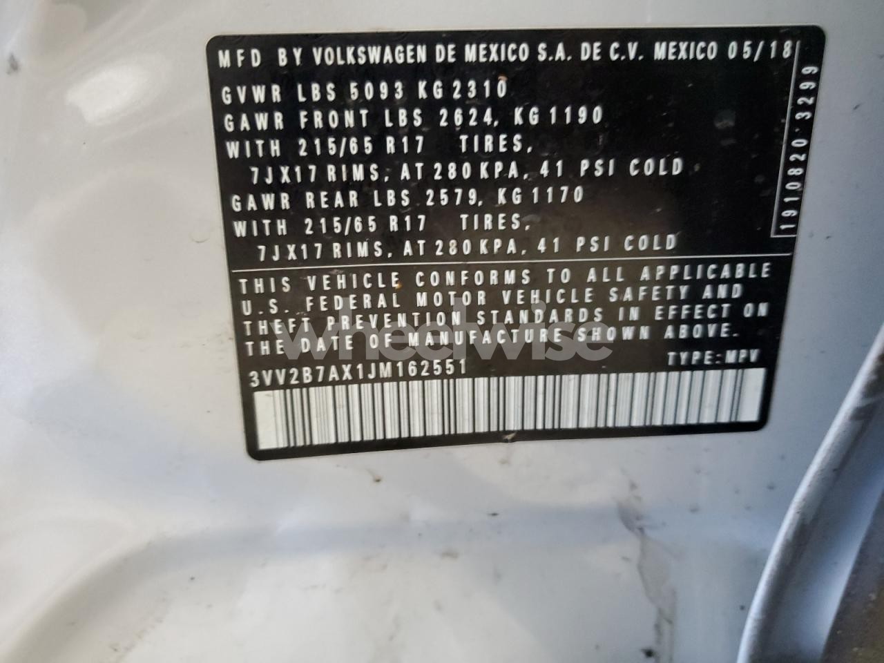 Photo 13 of 2018 VOLKSWAGEN TIGUAN SE (VIN 3VV2B7AX1JM162551)