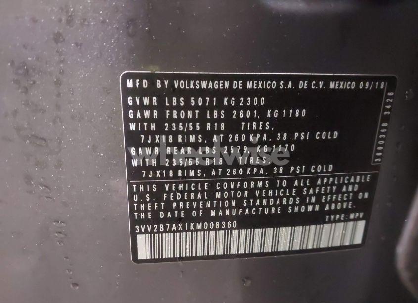 Photo 9 of 2019 Volkswagen Tiguan 2.0T SE/2.0T SEL/2.0T SEL R-LINE/2.0T SEL R-LINE BLACK (VIN 3VV2B7AX1KM008360)