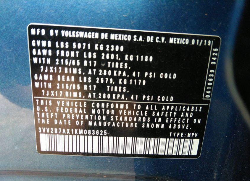 Photo 9 of 2019 Volkswagen Tiguan 2.0T SE/2.0T SEL/2.0T SEL R-LINE/2.0T SEL R-LINE BLACK (VIN 3VV2B7AX1KM083625)