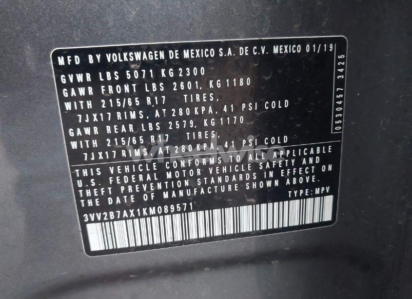 Photo 9 of 2019 Volkswagen Tiguan 2.0T SE/2.0T SEL/2.0T SEL R-LINE/2.0T SEL R-LINE BLACK (VIN 3VV2B7AX1KM089571)