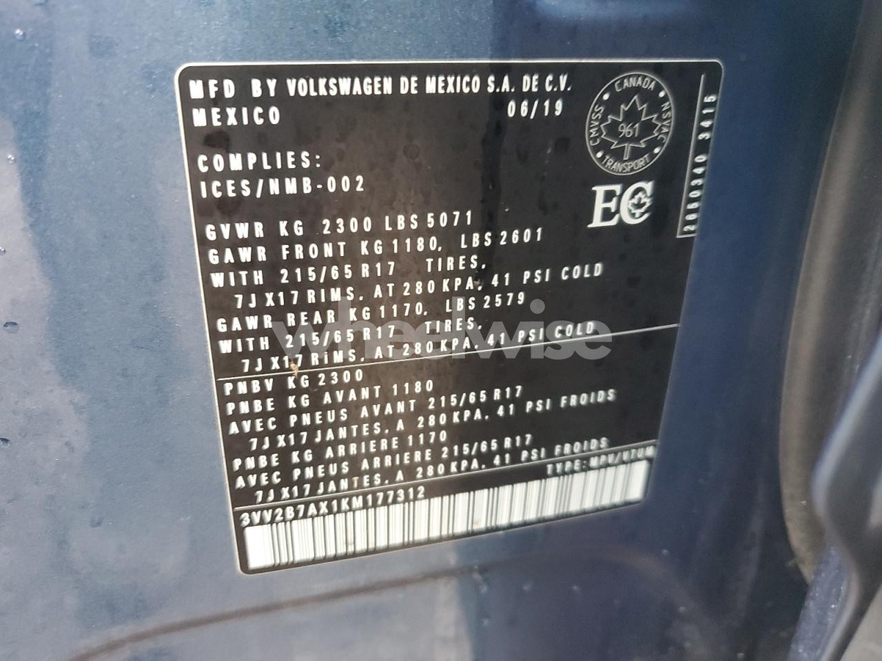 Photo 13 of 2019 VOLKSWAGEN TIGUAN SE (VIN 3VV2B7AX1KM177312)