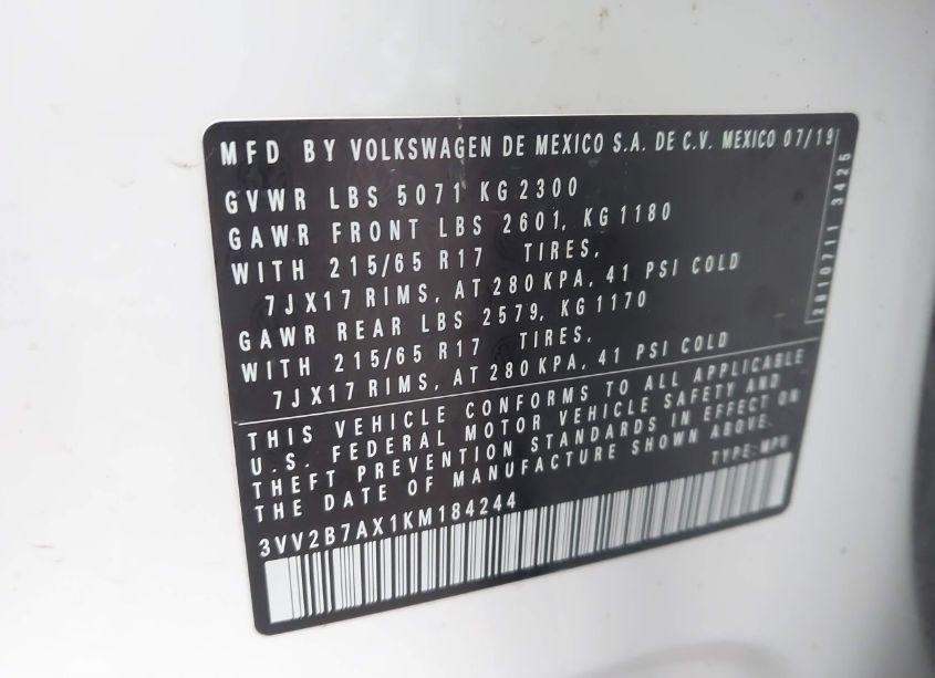 Photo 9 of 2019 Volkswagen Tiguan 2.0T SE/2.0T SEL/2.0T SEL R-LINE/2.0T SEL R-LINE BLACK (VIN 3VV2B7AX1KM184244)