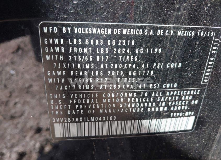 Photo 9 of 2020 Volkswagen Tiguan 2.0T SE/2.0T SE R-LINE BLACK/2.0T SEL (VIN 3VV2B7AX1LM043109)