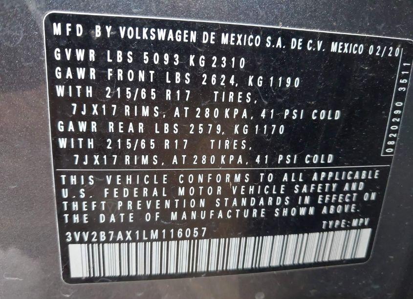 Photo 9 of 2020 Volkswagen Tiguan 2.0T SE/2.0T SE R-LINE BLACK/2.0T SEL (VIN 3VV2B7AX1LM116057)