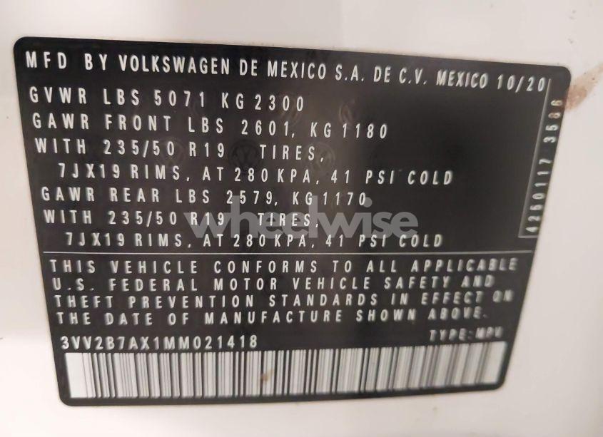 Photo 9 of 2021 Volkswagen Tiguan 2.0T SE/2.0T SE R-LINE BLACK/2.0T SEL (VIN 3VV2B7AX1MM021418)