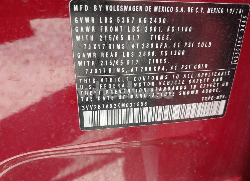 Photo 9 of 2019 Volkswagen Tiguan 2.0T SE/2.0T SEL/2.0T SEL R-LINE/2.0T SEL R-LINE BLACK (VIN 3VV2B7AX2KM031856)