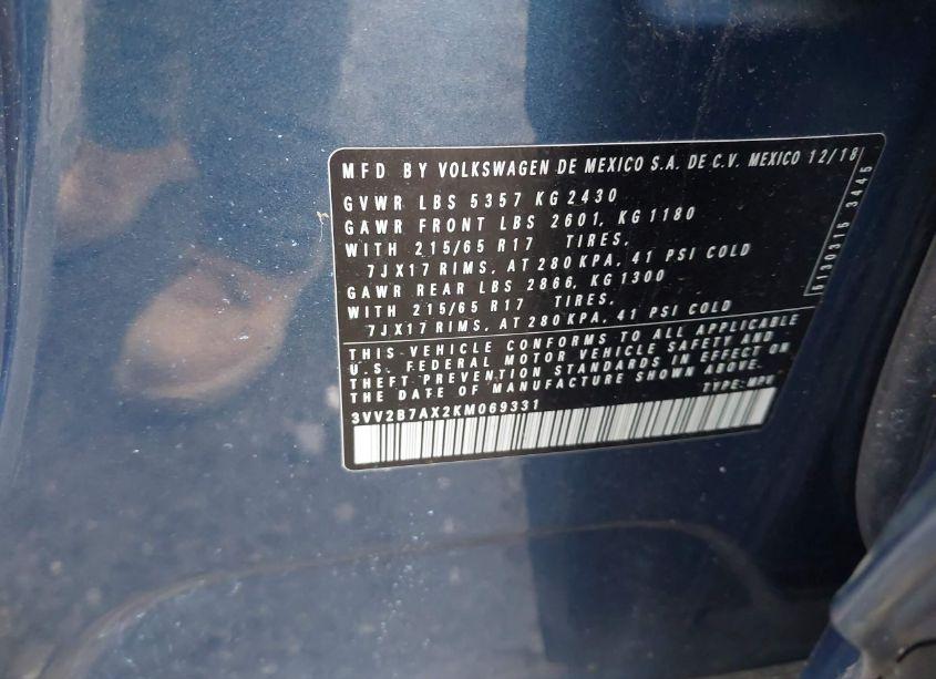 Photo 9 of 2019 Volkswagen Tiguan 2.0T SE/2.0T SEL/2.0T SEL R-LINE/2.0T SEL R-LINE BLACK (VIN 3VV2B7AX2KM069331)