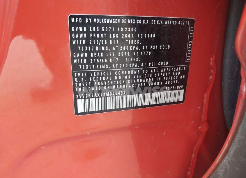 Photo 9 of 2019 Volkswagen Tiguan 2.0T SE/2.0T SEL/2.0T SEL R-LINE/2.0T SEL R-LINE BLACK (VIN 3VV2B7AX2KM076487)