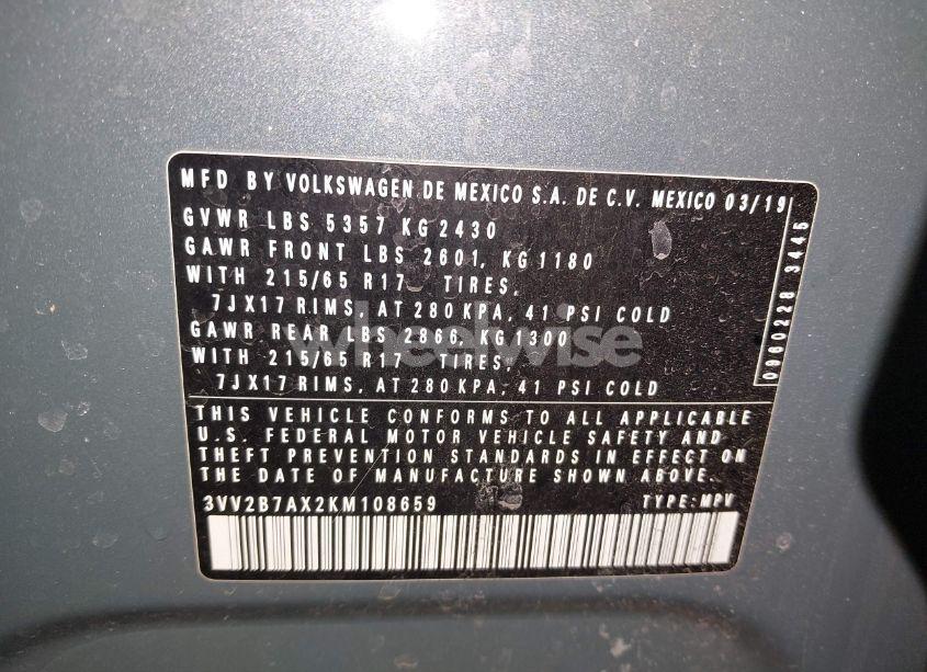 Photo 9 of 2019 Volkswagen Tiguan 2.0T SE/2.0T SEL/2.0T SEL R-LINE/2.0T SEL R-LINE BLACK (VIN 3VV2B7AX2KM108659)