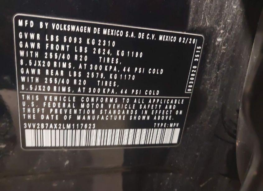 Photo 9 of 2020 Volkswagen Tiguan 2.0T SE/2.0T SE R-LINE BLACK/2.0T SEL (VIN 3VV2B7AX2LM117623)