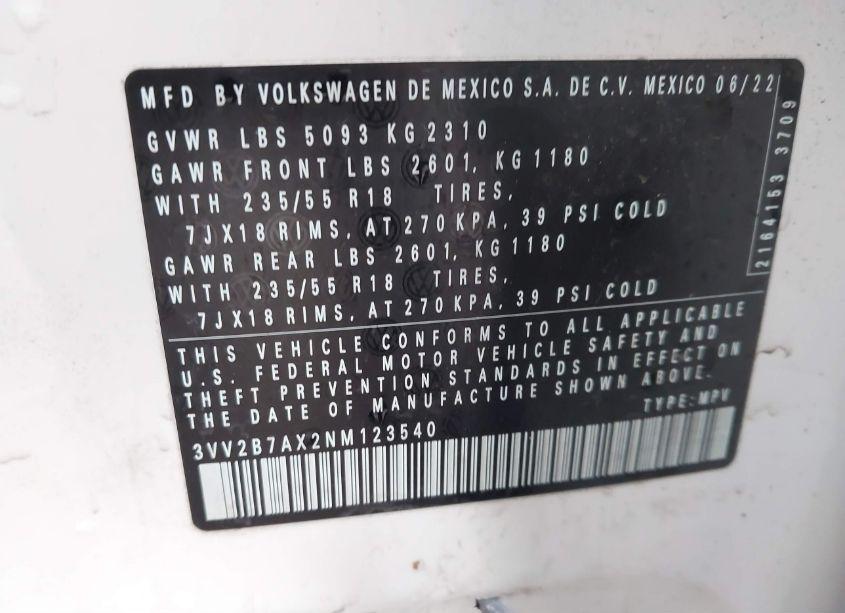 Photo 9 of 2022 Volkswagen Tiguan 2.0T SE (VIN 3VV2B7AX2NM123540)