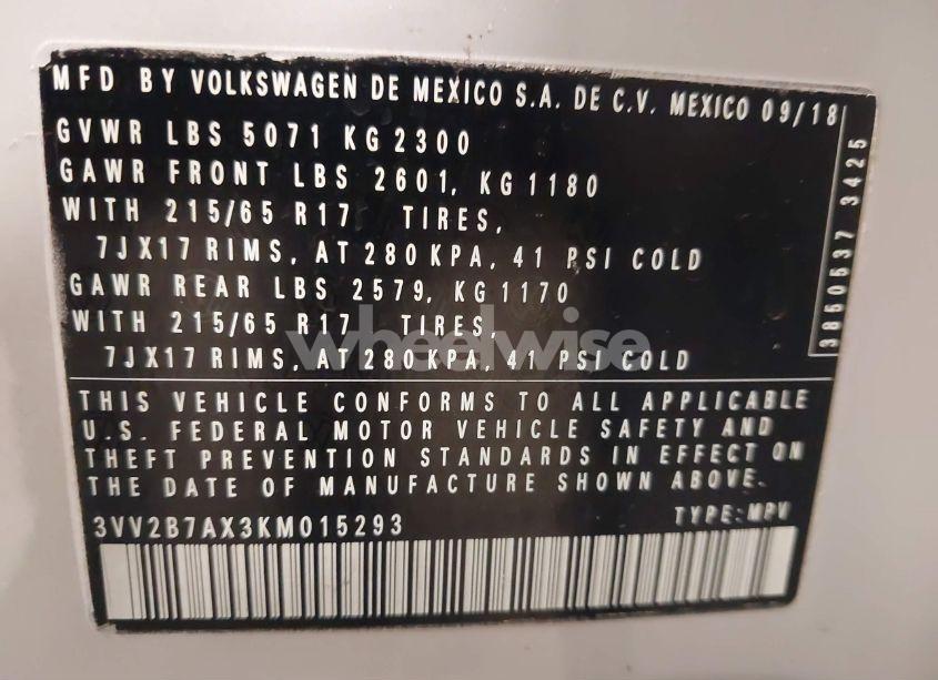 Photo 9 of 2019 Volkswagen Tiguan 2.0T SE/2.0T SEL/2.0T SEL R-LINE/2.0T SEL R-LINE BLACK (VIN 3VV2B7AX3KM015293)