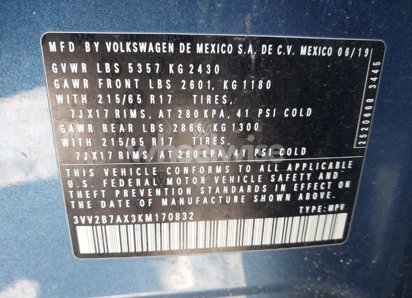 Photo 9 of 2019 Volkswagen Tiguan 2.0T SE/2.0T SEL/2.0T SEL R-LINE/2.0T SEL R-LINE BLACK (VIN 3VV2B7AX3KM170832)