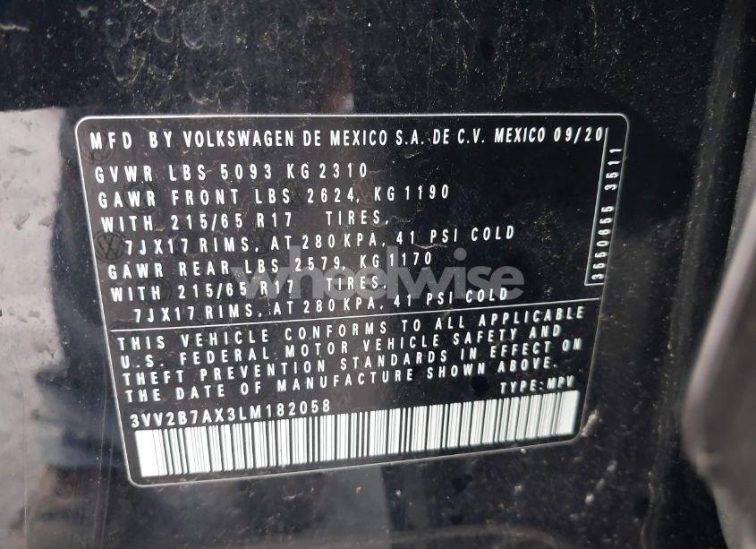 Photo 9 of 2020 Volkswagen Tiguan 2.0T SE/2.0T SE R-LINE BLACK/2.0T SEL (VIN 3VV2B7AX3LM182058)