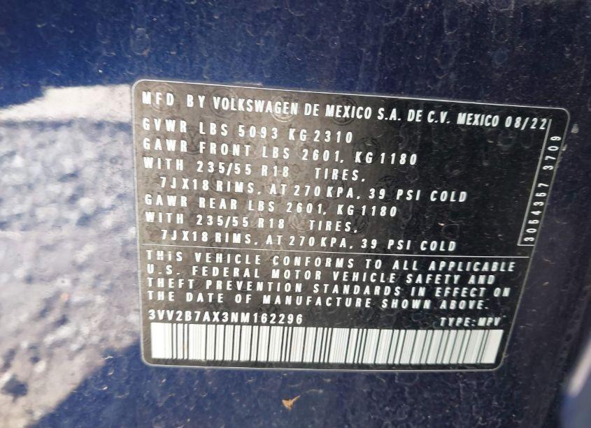 Photo 9 of 2022 Volkswagen Tiguan 2.0T SE (VIN 3VV2B7AX3NM162296)