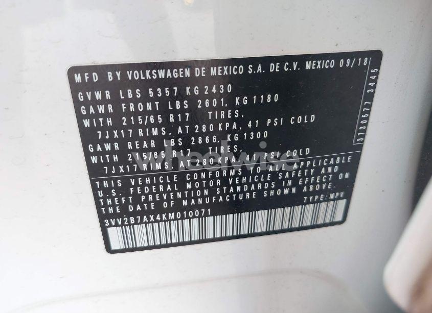 Photo 9 of 2019 Volkswagen Tiguan 2.0T SE/2.0T SEL/2.0T SEL R-LINE/2.0T SEL R-LINE BLACK (VIN 3VV2B7AX4KM010071)