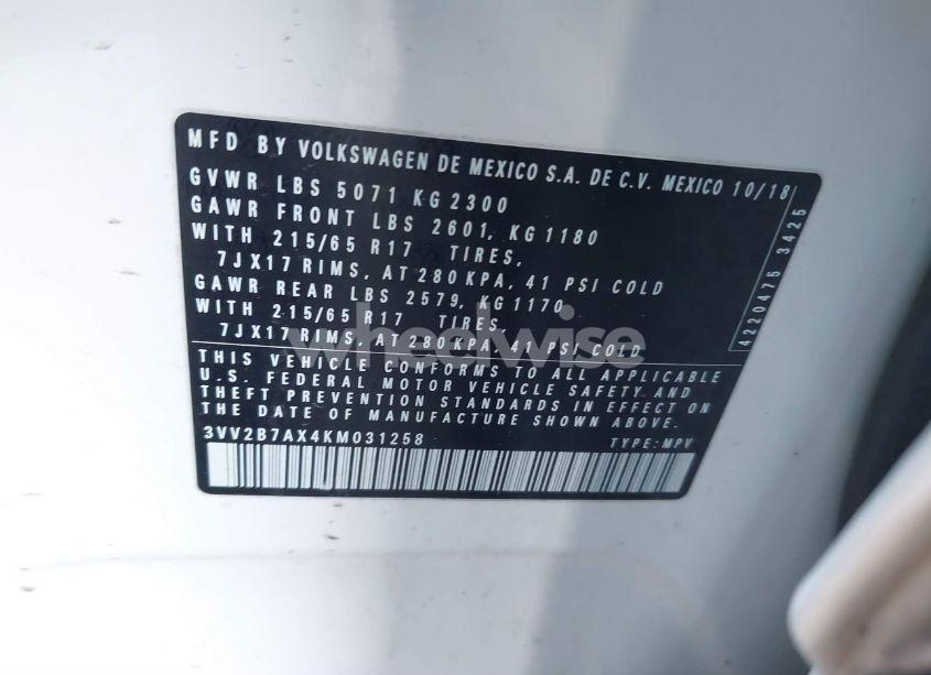 Photo 9 of 2019 Volkswagen Tiguan 2.0T SE/2.0T SEL/2.0T SEL R-LINE/2.0T SEL R-LINE BLACK (VIN 3VV2B7AX4KM031258)