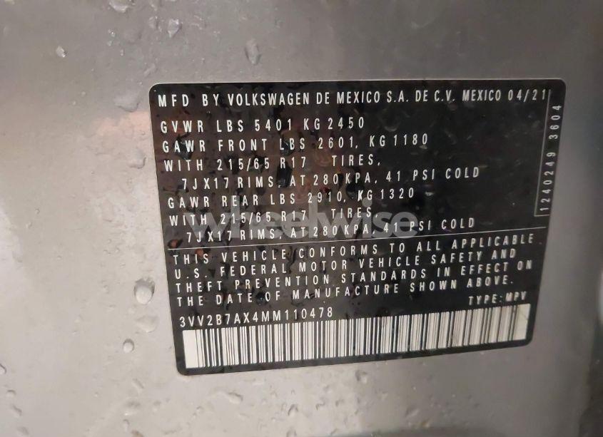 Photo 9 of 2021 Volkswagen Tiguan 2.0T SE/2.0T SE R-LINE BLACK/2.0T SEL (VIN 3VV2B7AX4MM110478)