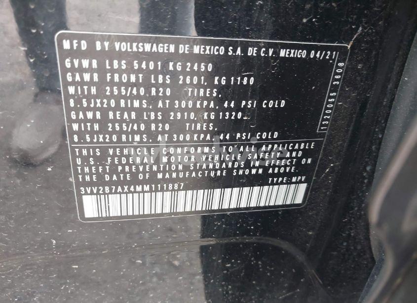 Photo 9 of 2021 Volkswagen Tiguan 2.0T SE/2.0T SE R-LINE BLACK/2.0T SEL (VIN 3VV2B7AX4MM111887)