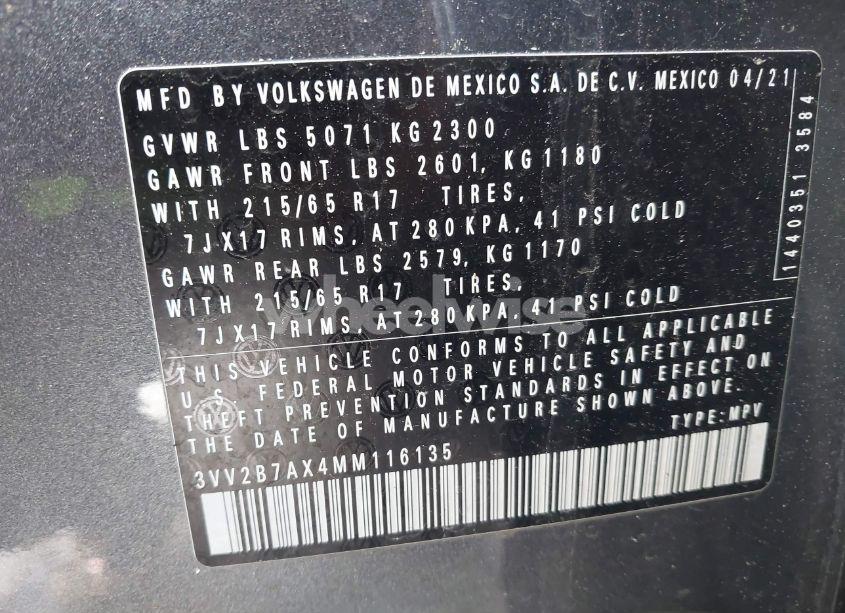 Photo 9 of 2021 Volkswagen Tiguan 2.0T SE/2.0T SE R-LINE BLACK/2.0T SEL (VIN 3VV2B7AX4MM116135)