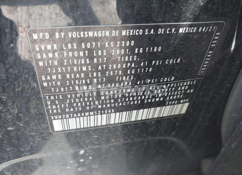 Photo 9 of 2021 Volkswagen Tiguan 2.0T SE/2.0T SE R-LINE BLACK/2.0T SEL (VIN 3VV2B7AX4MM121545)