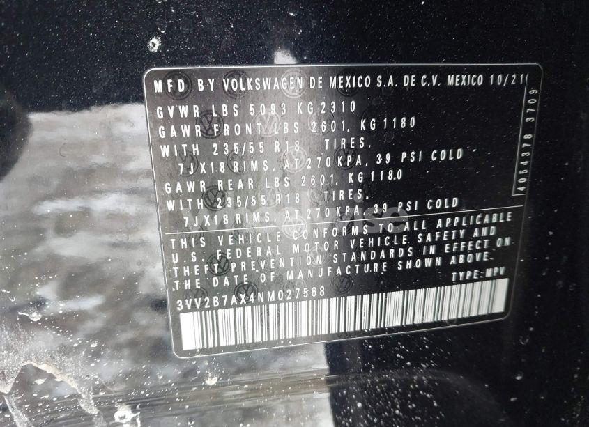 Photo 9 of 2022 Volkswagen Tiguan 2.0T SE (VIN 3VV2B7AX4NM027568)