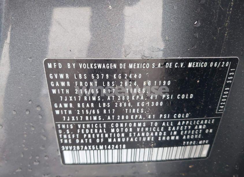 Photo 9 of 2020 Volkswagen Tiguan 2.0T SE/2.0T SE R-LINE BLACK/2.0T SEL (VIN 3VV2B7AX5LM142418)