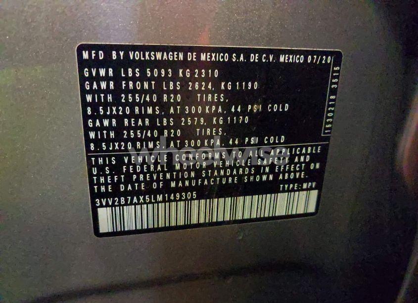 Photo 9 of 2020 Volkswagen Tiguan 2.0T SE/2.0T SE R-LINE BLACK/2.0T SEL (VIN 3VV2B7AX5LM149305)