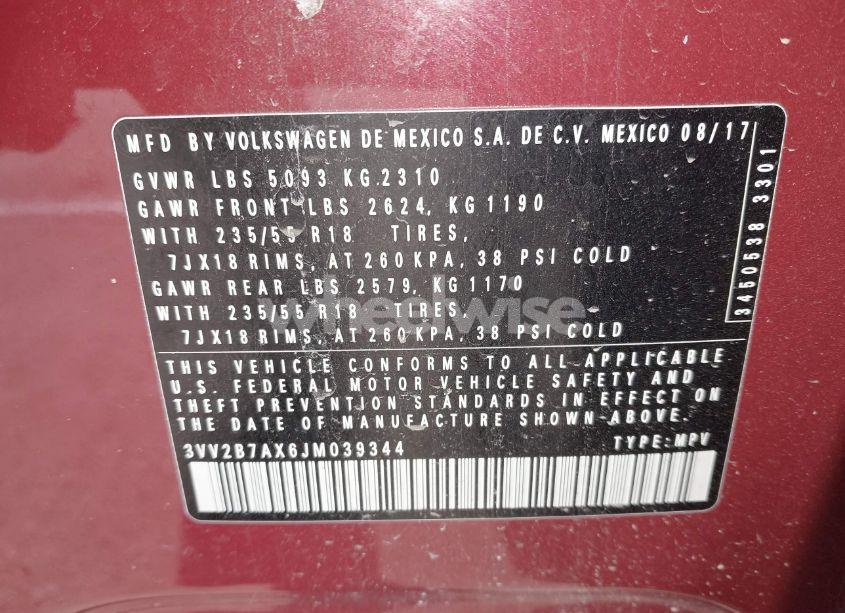 Photo 9 of 2018 Volkswagen Tiguan 2.0T SE/2.0T SEL (VIN 3VV2B7AX6JM039344)