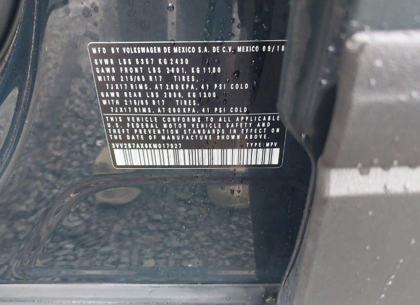 Photo 9 of 2019 Volkswagen Tiguan 2.0T SE/2.0T SEL/2.0T SEL R-LINE/2.0T SEL R-LINE BLACK (VIN 3VV2B7AX6KM017927)