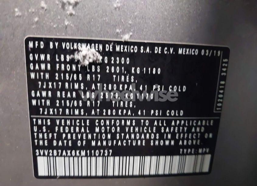 Photo 9 of 2019 Volkswagen Tiguan 2.0T SE/2.0T SEL/2.0T SEL R-LINE/2.0T SEL R-LINE BLACK (VIN 3VV2B7AX6KM110737)