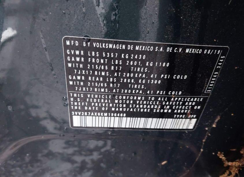 Photo 9 of 2019 Volkswagen Tiguan 2.0T SE/2.0T SEL/2.0T SEL R-LINE/2.0T SEL R-LINE BLACK (VIN 3VV2B7AX6KM196468)