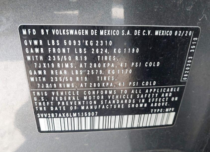 Photo 9 of 2020 Volkswagen Tiguan 2.0T SE/2.0T SE R-LINE BLACK/2.0T SEL (VIN 3VV2B7AX6LM115907)