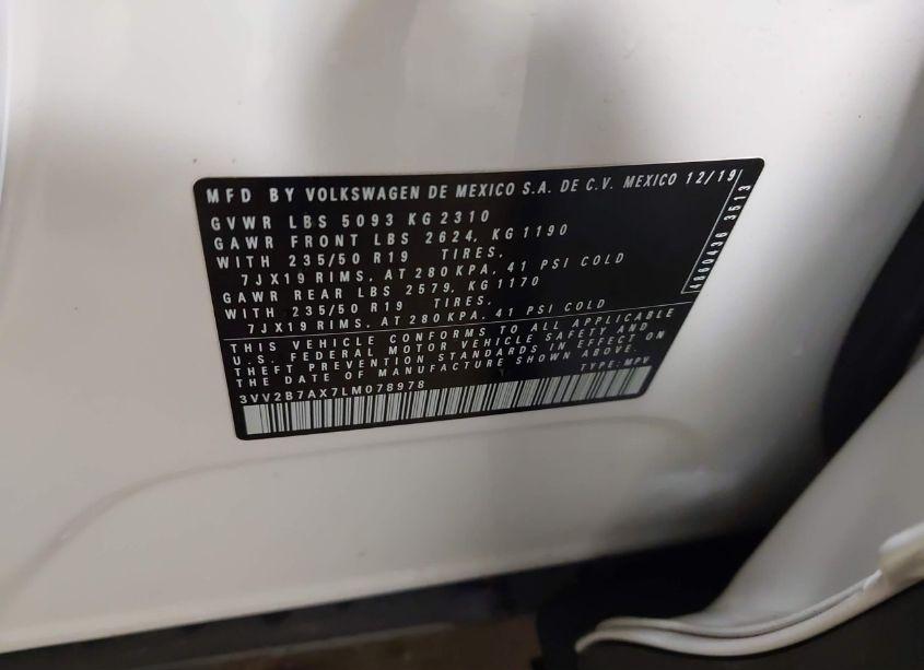 Photo 9 of 2020 Volkswagen Tiguan 2.0T SE/2.0T SE R-LINE BLACK/2.0T SEL (VIN 3VV2B7AX7LM078978)