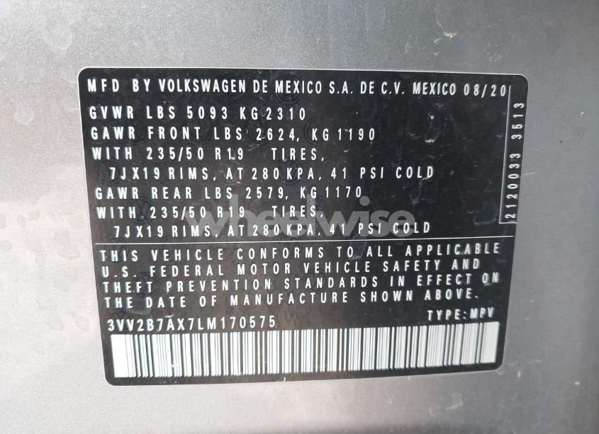 Photo 9 of 2020 Volkswagen Tiguan 2.0T SE/2.0T SE R-LINE BLACK/2.0T SEL (VIN 3VV2B7AX7LM170575)