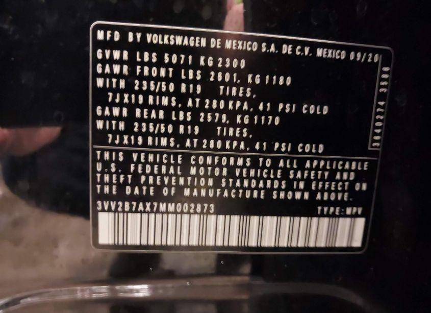 Photo 9 of 2021 Volkswagen Tiguan 2.0T SE/2.0T SE R-LINE BLACK/2.0T SEL (VIN 3VV2B7AX7MM002873)