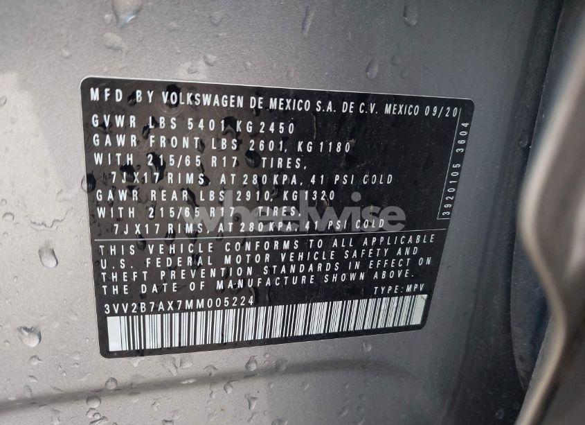 Photo 9 of 2021 Volkswagen Tiguan 2.0T SE/2.0T SE R-LINE BLACK/2.0T SEL (VIN 3VV2B7AX7MM005224)