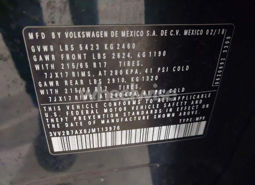 Photo 9 of 2018 Volkswagen Tiguan 2.0T SE/2.0T SEL (VIN 3VV2B7AX8JM113976)