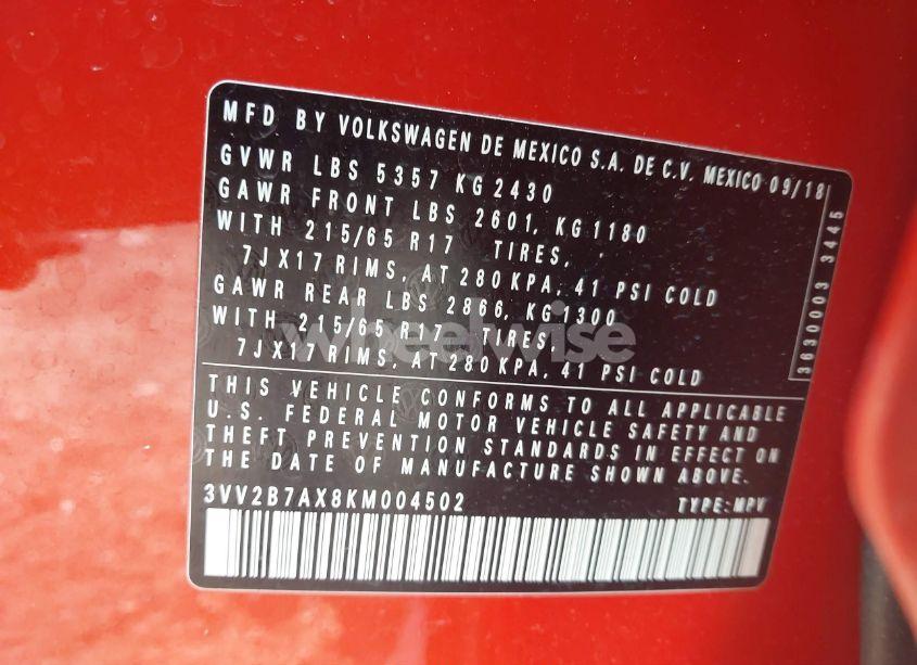 Photo 9 of 2019 Volkswagen Tiguan 2.0T SE/2.0T SEL/2.0T SEL R-LINE/2.0T SEL R-LINE BLACK (VIN 3VV2B7AX8KM004502)