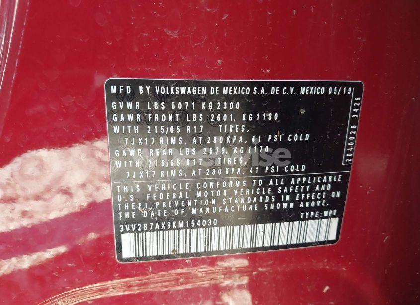 Photo 9 of 2019 Volkswagen Tiguan 2.0T SE/2.0T SEL/2.0T SEL R-LINE/2.0T SEL R-LINE BLACK (VIN 3VV2B7AX8KM154030)