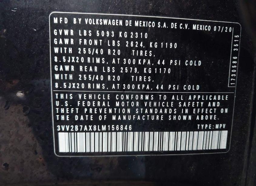 Photo 9 of 2020 Volkswagen Tiguan 2.0T SE/2.0T SE R-LINE BLACK/2.0T SEL (VIN 3VV2B7AX8LM156846)