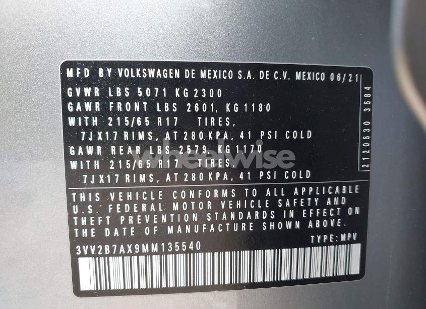 Photo 9 of 2021 Volkswagen Tiguan 2.0T SE/2.0T SE R-LINE BLACK/2.0T SEL (VIN 3VV2B7AX9MM135540)