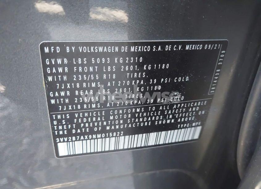 Photo 9 of 2022 Volkswagen Tiguan 2.0T SE (VIN 3VV2B7AX9NM015822)
