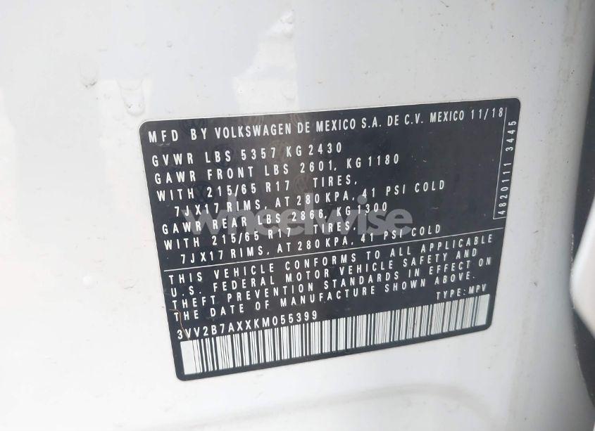 Photo 9 of 2019 Volkswagen Tiguan 2.0T SE/2.0T SEL/2.0T SEL R-LINE/2.0T SEL R-LINE BLACK (VIN 3VV2B7AXXKM055399)