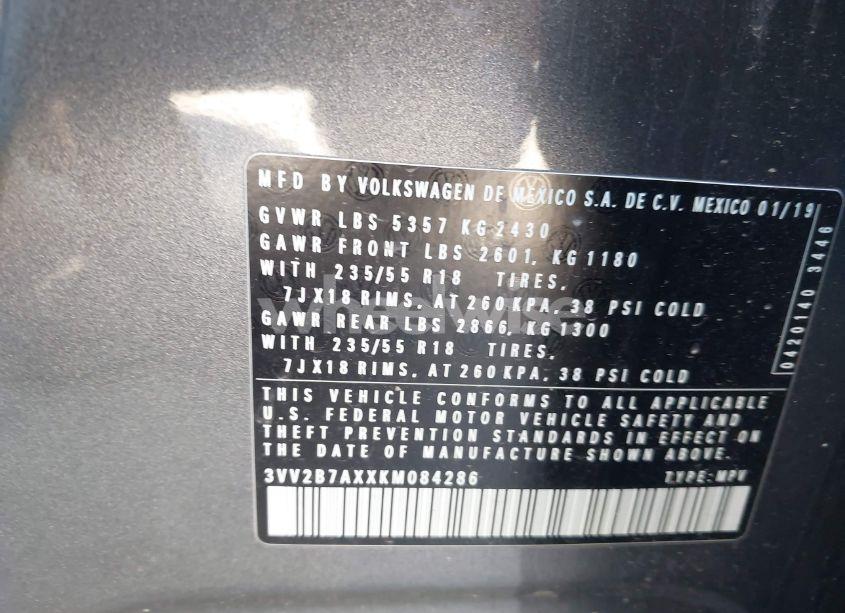 Photo 9 of 2019 Volkswagen Tiguan 2.0T SE/2.0T SEL/2.0T SEL R-LINE/2.0T SEL R-LINE BLACK (VIN 3VV2B7AXXKM084286)