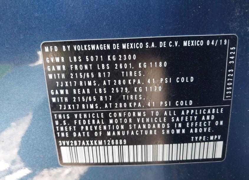 Photo 9 of 2019 Volkswagen Tiguan 2.0T SE/2.0T SEL/2.0T SEL R-LINE/2.0T SEL R-LINE BLACK (VIN 3VV2B7AXXKM126889)